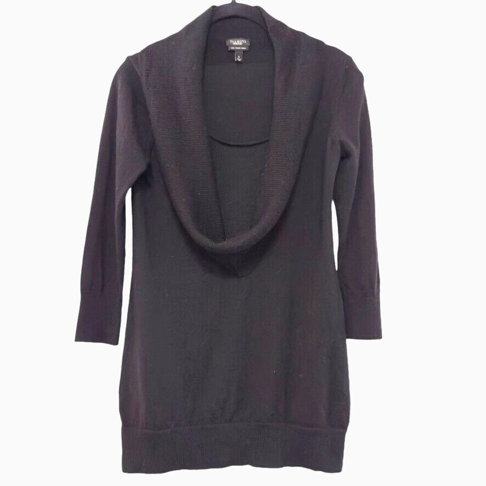 Talbots Gray Pure Merino Wool Cowl Neck Long Layered Pullover Sweater‎ S